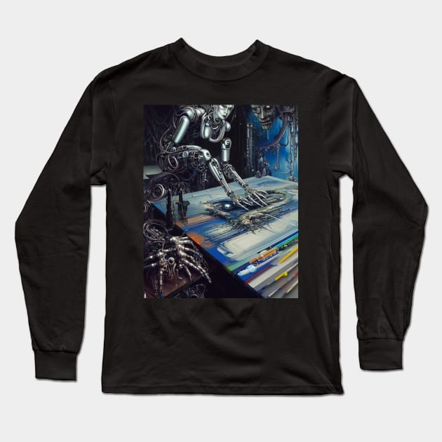 Cyborg Robot Painter Gothic Long Sleeve T-Shirt by Horton Cyborgrobot